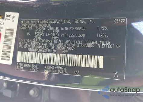 2022 Toyota Highlander Hybrid Limited z USA, uszkodzony, nr VIN 5TDXBRCH4NS558128